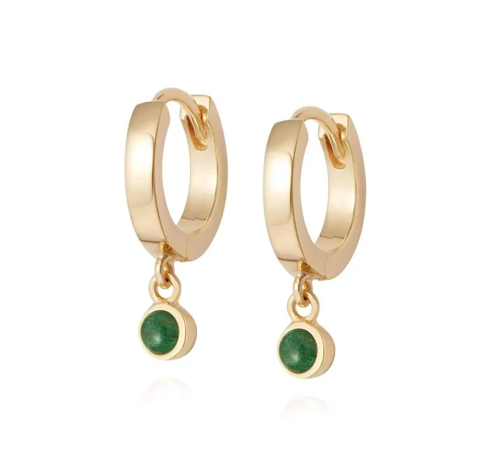 Women Huggie Earrings Daisy London Jewellery Green Aventurine Healing Huggie Hoops 18Ct Gold Plate Women Huggie Earrings Daisy London Jewellery Green Aventurine Healing Huggie Hoops 18Ct Gold Plate