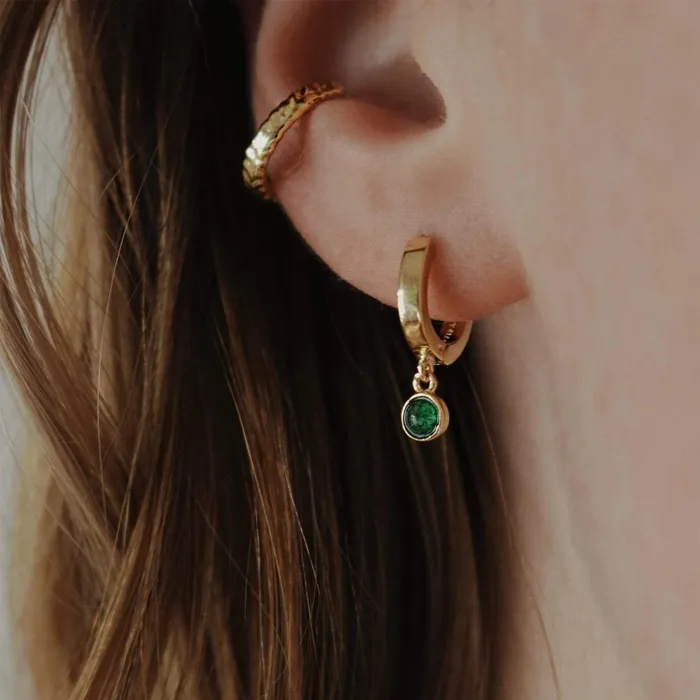 Women Huggie Earrings Daisy London Jewellery Green Aventurine Healing Huggie Hoops 18Ct Gold Plate