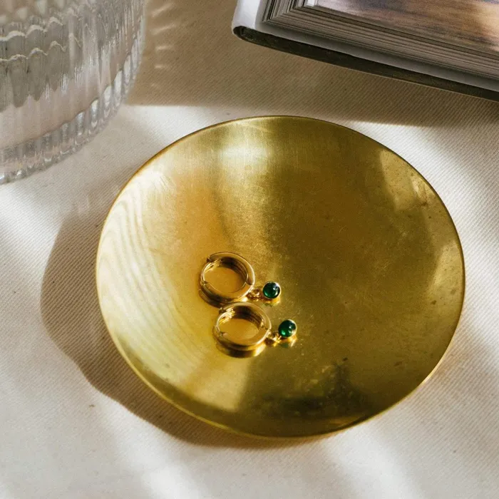 Women Huggie Earrings Daisy London Jewellery Green Aventurine Healing Huggie Hoops 18Ct Gold Plate