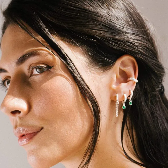Women Huggie Earrings Daisy London Jewellery Green Aventurine Healing Huggie Hoops Sterling Silver