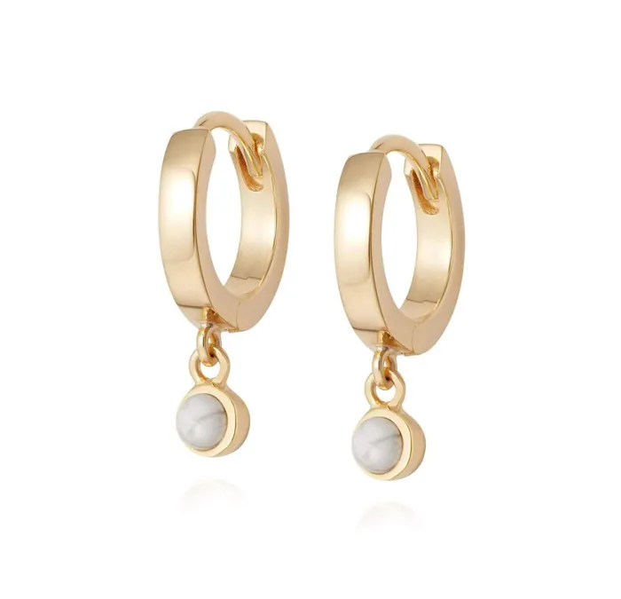 Women Huggie Earrings Daisy London Jewellery Howlite Healing Huggie Hoops 18Ct Gold Plate Women Huggie Earrings Daisy London Jewellery Howlite Healing Huggie Hoops 18Ct Gold Plate