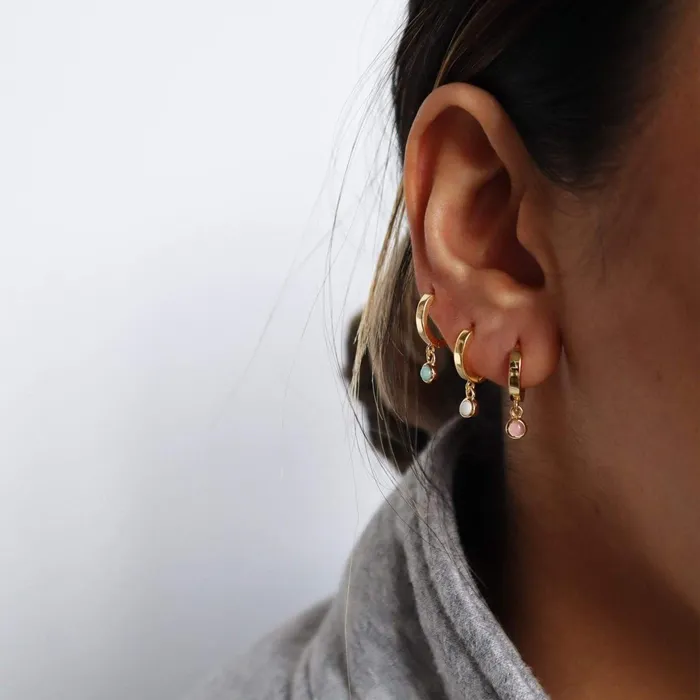 Women Huggie Earrings Daisy London Jewellery Howlite Healing Huggie Hoops 18Ct Gold Plate