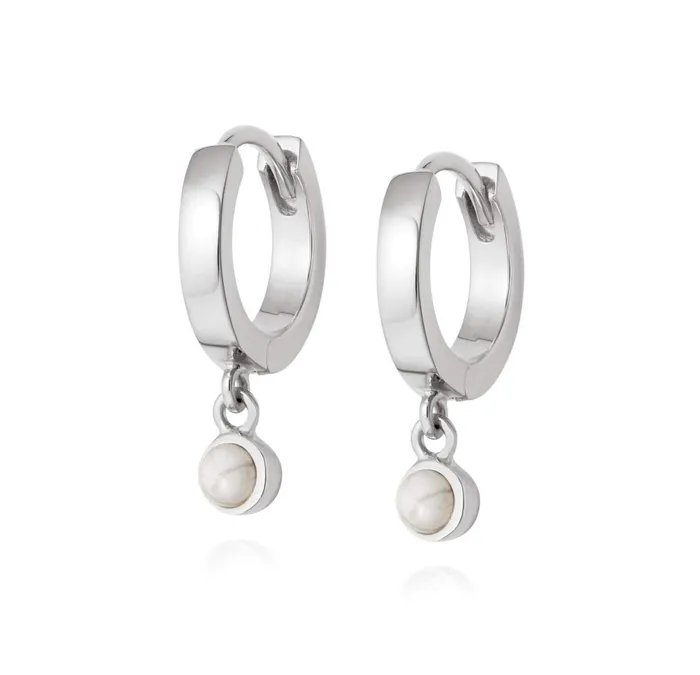 Women Huggie Earrings Daisy London Jewellery Howlite Healing Huggie Hoops Sterling Silver Women Huggie Earrings Daisy London Jewellery Howlite Healing Huggie Hoops Sterling Silver