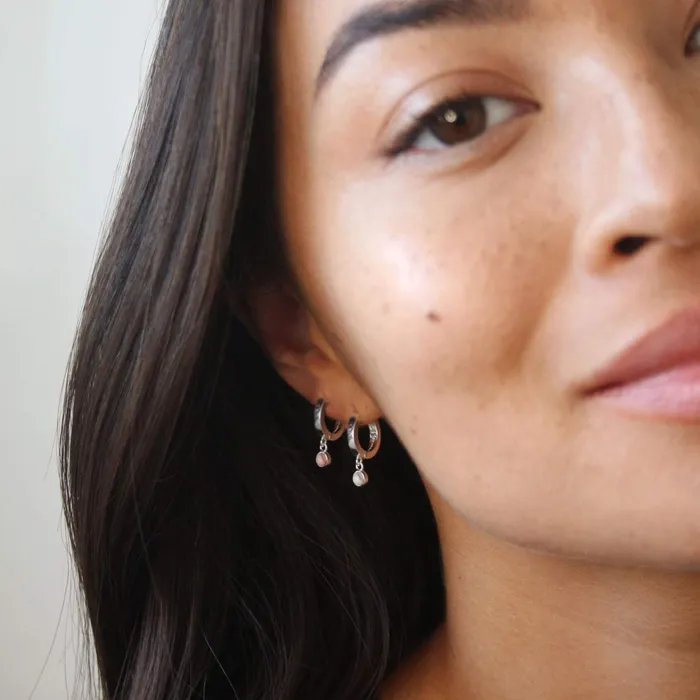 Women Huggie Earrings Daisy London Jewellery Howlite Healing Huggie Hoops Sterling Silver