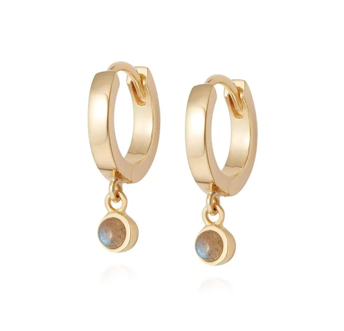 Women Huggie Earrings Daisy London Jewellery Labrodorite Healing Huggie Hoops 18Ct Gold Plate Women Huggie Earrings Daisy London Jewellery Labrodorite Healing Huggie Hoops 18Ct Gold Plate