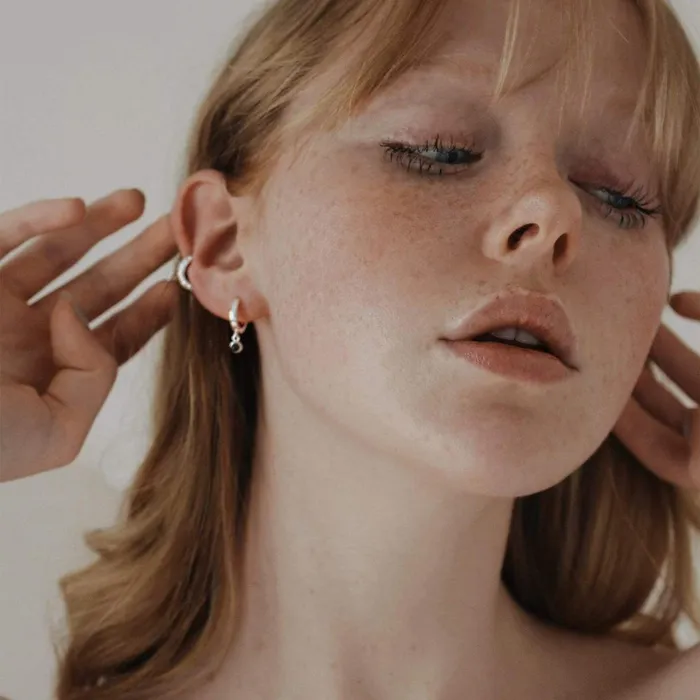 Women Huggie Earrings Daisy London Jewellery Labrodorite Healing Huggie Hoops Sterling Silver