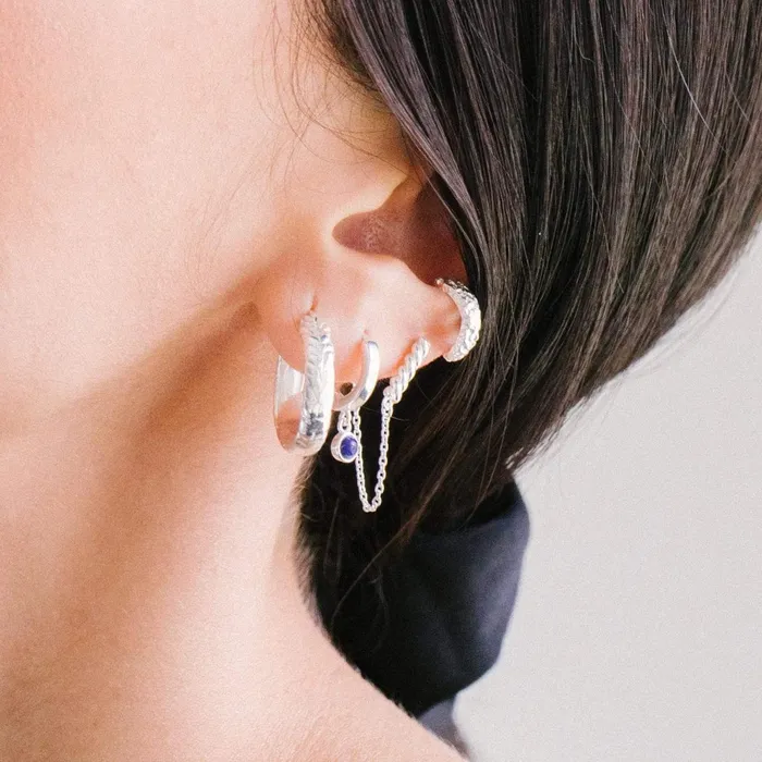 Women Huggie Earrings Daisy London Jewellery Lapis Healing Huggie Hoops Sterling Silver