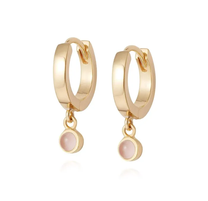Women Huggie Earrings Daisy London Jewellery Rose Quartz Healing Huggie Hoops 18Ct Gold Plate Women Huggie Earrings Daisy London Jewellery Rose Quartz Healing Huggie Hoops 18Ct Gold Plate