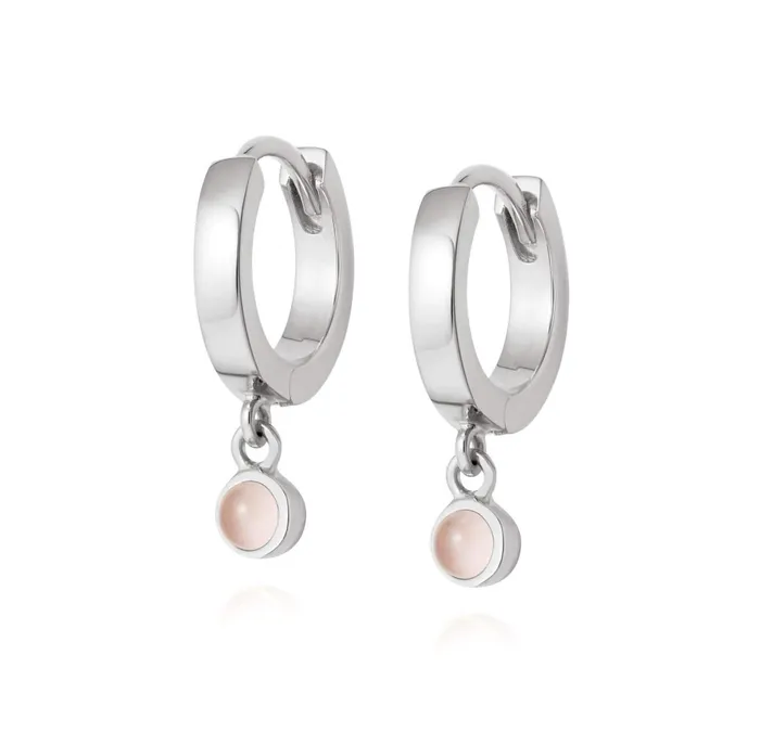 Women Huggie Earrings Daisy London Jewellery Rose Quartz Healing Huggie Hoops Sterling Silver Women Huggie Earrings Daisy London Jewellery Rose Quartz Healing Huggie Hoops Sterling Silver