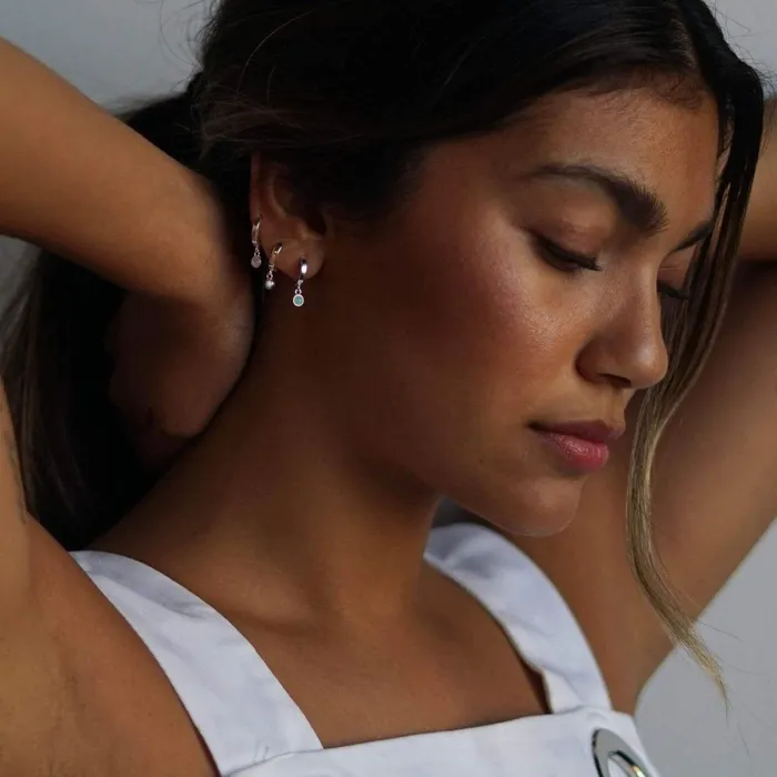 Women Huggie Earrings Daisy London Jewellery Rose Quartz Healing Huggie Hoops Sterling Silver