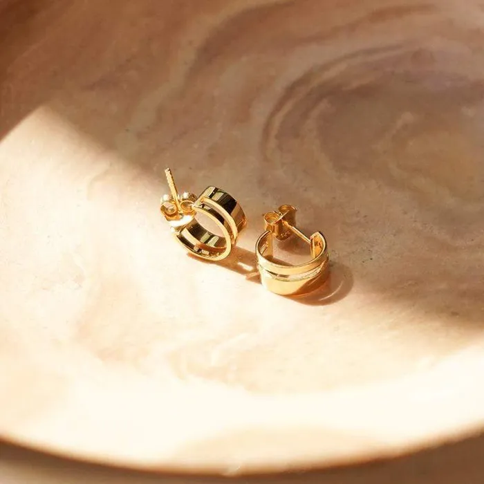 Women Huggie Earrings Daisy London Jewellery Serena Huggie Hoop Earrings 18ct Gold Plate