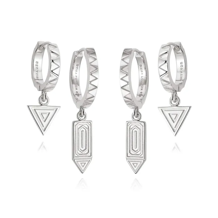 Women Huggie Earrings Daisy London Jewellery Silver Artisan Stamp Huggie Duo Set Women Huggie Earrings Daisy London Jewellery Silver Artisan Stamp Huggie Duo Set