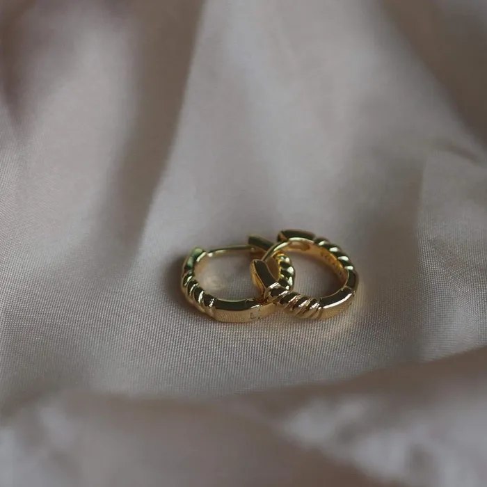 Women Huggie Earrings Daisy London Jewellery Stacked Rope Huggie Hoop Earrings 18Ct Gold Plate