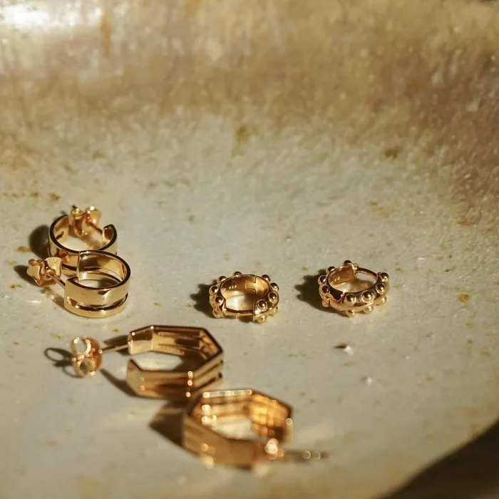 Women Huggie Earrings Daisy London Jewellery Tahliah Huggie Hoop Earrings 18ct Gold Plate