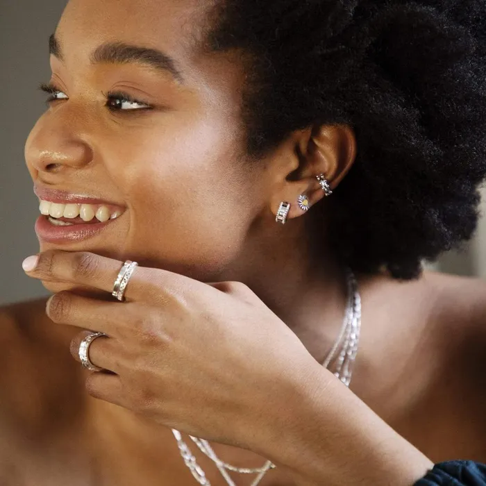 Women Huggie Earrings Daisy London Jewellery Tahliah Huggie Hoop Earrings Sterling Silver