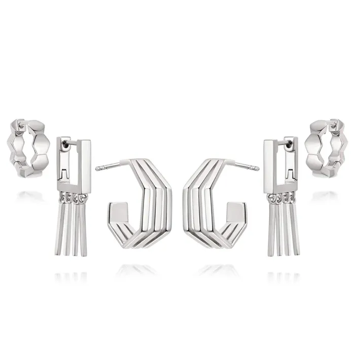 Women Huggie Earrings Daisy London Jewellery Ultimate Silver Siren Huggie Earring Stack Women Huggie Earrings Daisy London Jewellery Ultimate Silver Siren Huggie Earring Stack