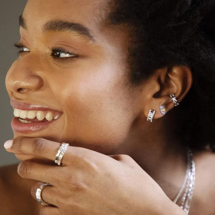 Women Huggie Earrings Daisy London Jewellery Vivienne Huggie Hoop Earrings Sterling Silver