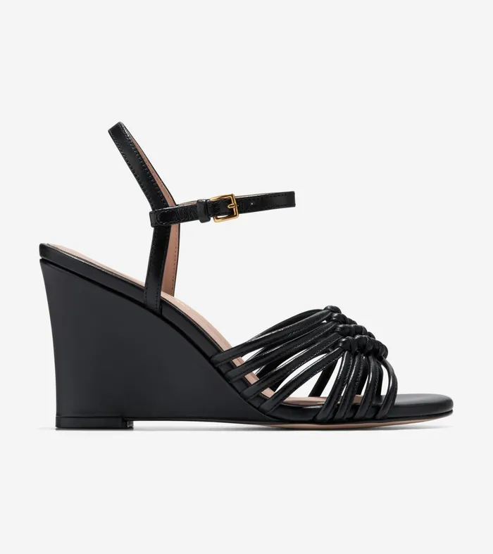 Women Jitney Knot Wedge Sandals Black Cole Haan Heels and Pumps