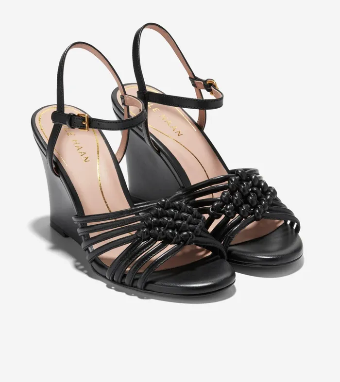 Women Jitney Knot Wedge Sandals Black Cole Haan Heels and Pumps