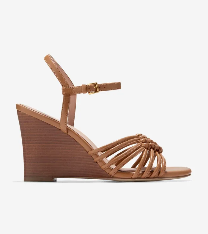 Women Jitney Knot Wedge Sandals Pecan Brown Cole Haan Heels and Pumps