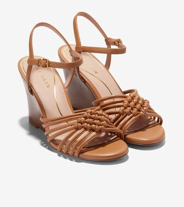 Women Jitney Knot Wedge Sandals Pecan Brown Cole Haan Heels and Pumps