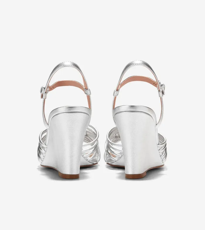 Women Jitney Knot Wedge Sandals Silver Cole Haan Heels and Pumps