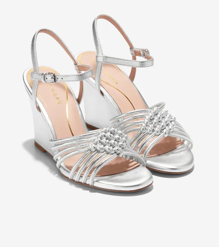 Women Jitney Knot Wedge Sandals Silver Cole Haan Heels and Pumps