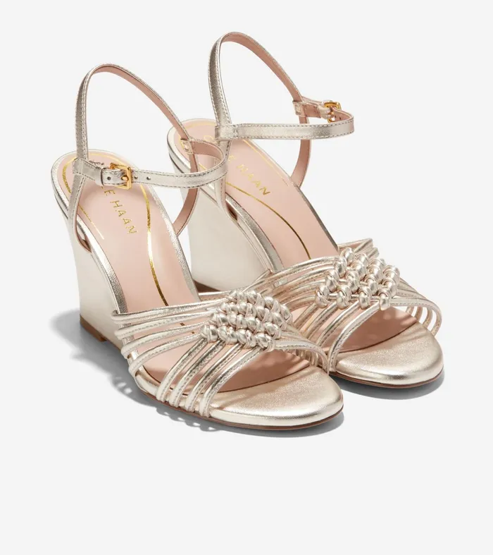 Women Jitney Knot Wedge Sandals Soft Gold Cole Haan Heels and Pumps