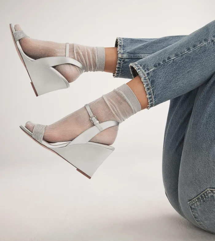 Women Josie Wedge Sandals All Over Crystalgray Cole Haan Heels and Pumps