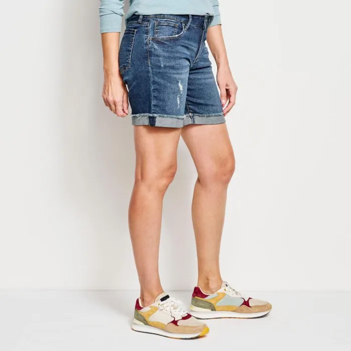 Women Kut From The Klothreg Catherine Boyfriend 7quot Shorts Med Indigo Midrise Orvis Shorts