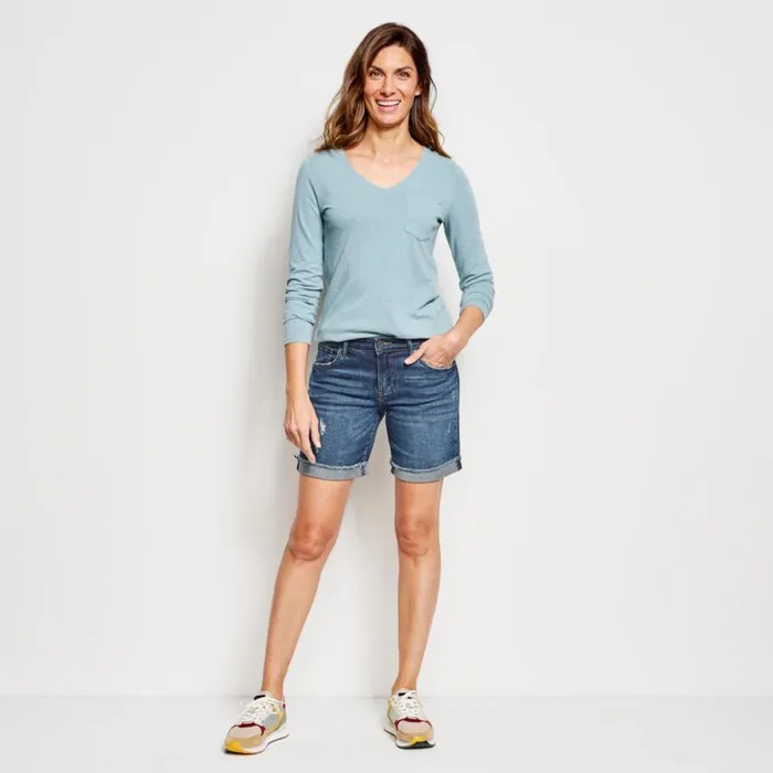 Women Kut From The Klothreg Catherine Boyfriend 7quot Shorts Med Indigo Midrise Orvis Shorts