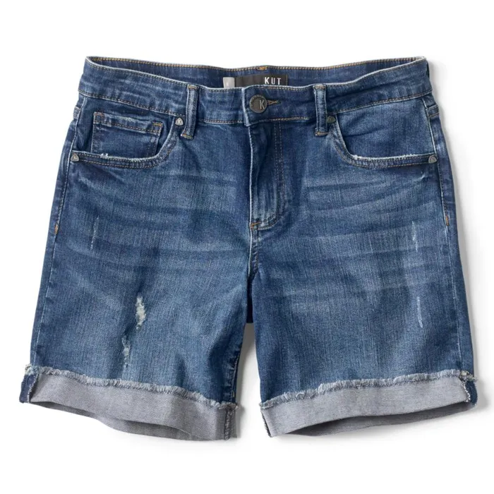Women Kut From The Klothreg Catherine Boyfriend 7quot Shorts Med Indigo Midrise Orvis Shorts