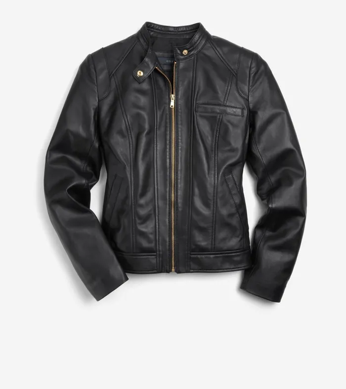 Women Lambskin Leather Jacket Black Cole Haan Outerwear