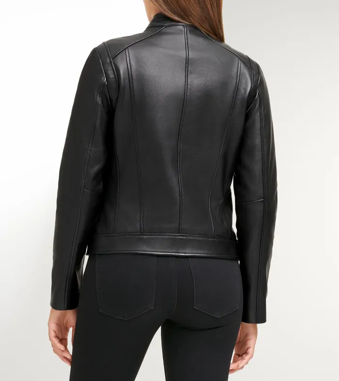 Women Lambskin Leather Jacket Black Cole Haan Outerwear
