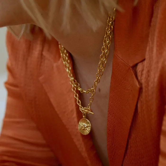 Women Layering Necklaces Daisy London Jewellery Este Lalonde Goddess Medallion T Bar Necklace 18Ct Gold Plate