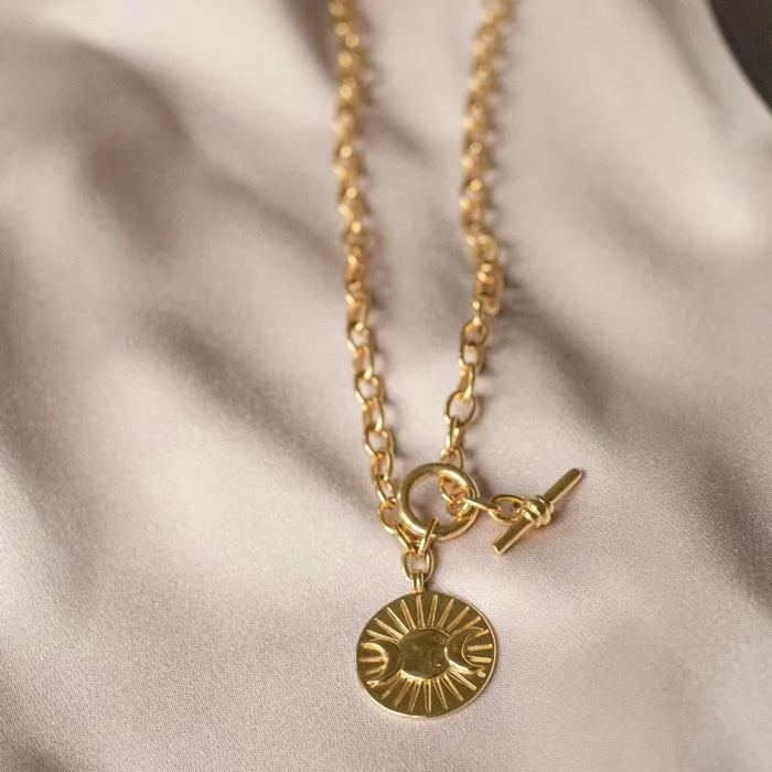Women Layering Necklaces Daisy London Jewellery Este Lalonde Goddess Medallion T Bar Necklace 18Ct Gold Plate