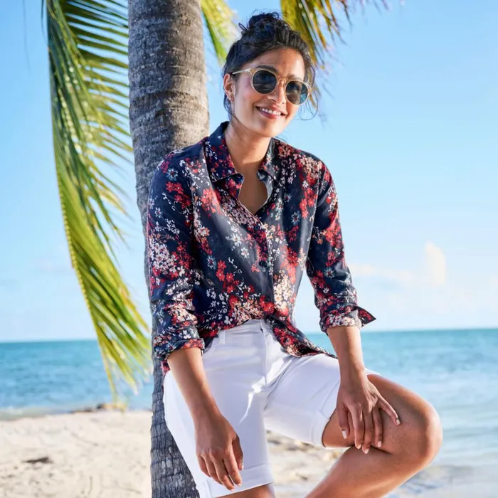 Women LongSleeved Everyday Silk Shirt Carbon Bouquet Floral Orvis Shirts