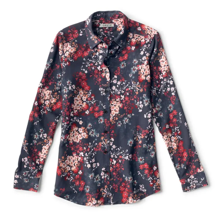 Women LongSleeved Everyday Silk Shirt Carbon Bouquet Floral Orvis Shirts