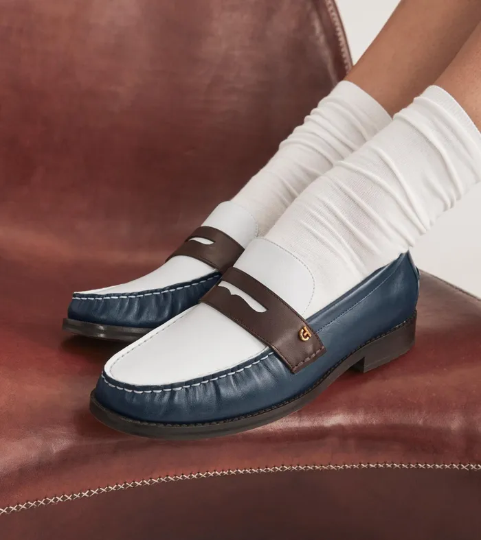 Women Lux Pinch Penny Loafers Ivorychocolateblue Wing Teal Cole Haan Loafers and Drivers
