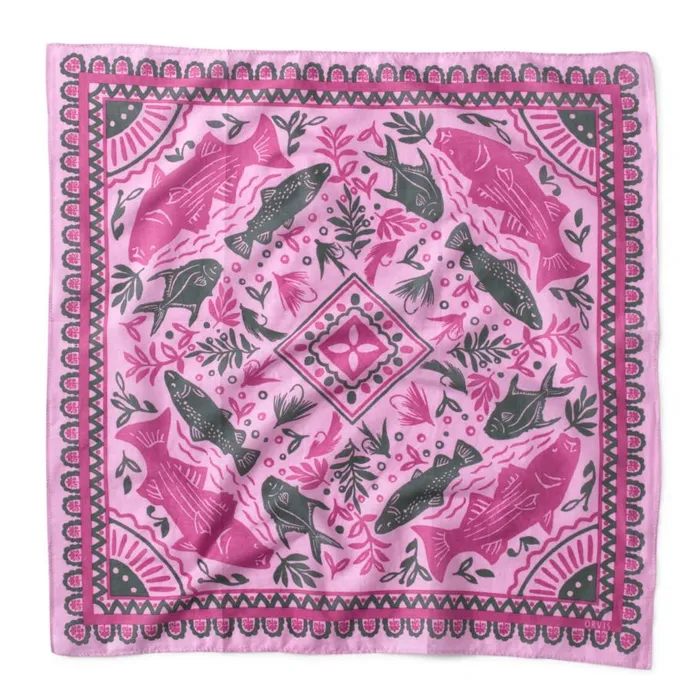 Women Orvis Statement Bandana Punch Fish Block Orvis Scarves and Neckwear