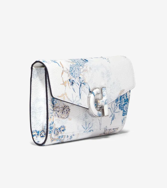 Women Oversized Closure Phone Case Blue Toile Pheasant Print Cole Haan Wallets and Wristlets