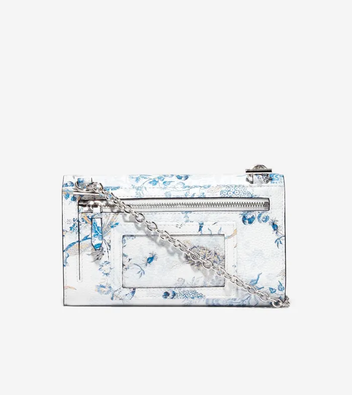 Women Oversized Closure Phone Case Blue Toile Pheasant Print Cole Haan Wallets and Wristlets