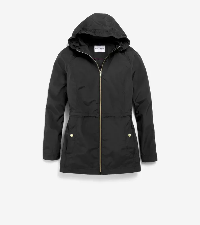 Women Packable Travel Rain Anorak Black Cole Haan Outerwear