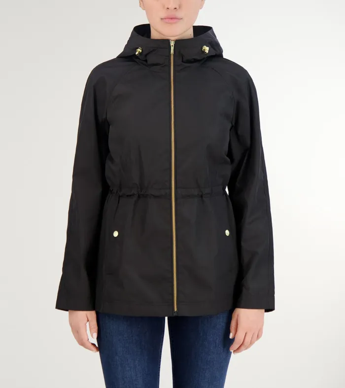 Women Packable Travel Rain Anorak Black Cole Haan Outerwear