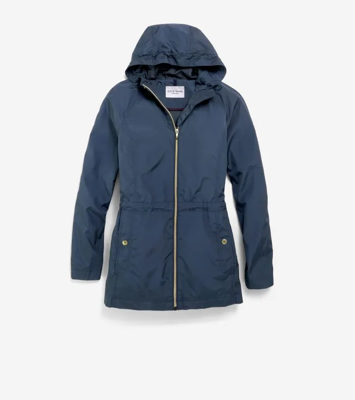 Women Packable Travel Rain Anorak Indigo Blue Cole Haan Outerwear