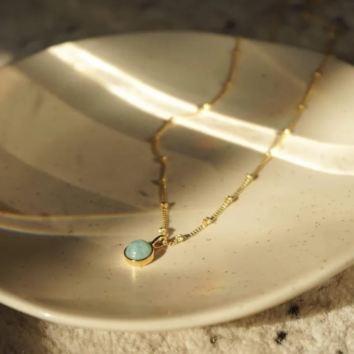 Women Pendant Necklaces Daisy London Jewellery Amazonite Healing Stone Necklace 18Ct Gold Plate