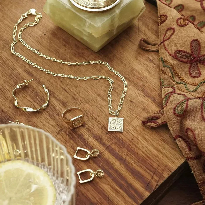Women Pendant Necklaces Daisy London Jewellery Daisy Bloom Medallion Necklace 18ct Gold Plate