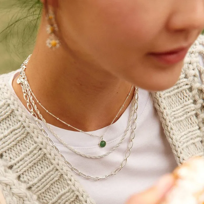 Women Pendant Necklaces Daisy London Jewellery Green Aventurine Healing Stone Necklace Silver