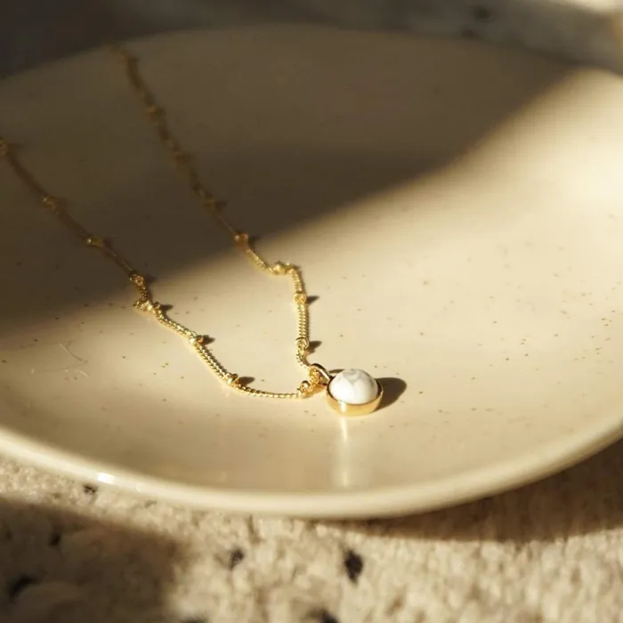 Women Pendant Necklaces Daisy London Jewellery Howlite Healing Stone Necklace 18Ct Gold Plate