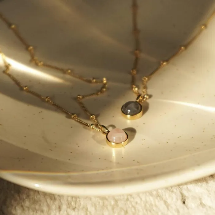 Women Pendant Necklaces Daisy London Jewellery Rose Quartz Healing Stone Necklace 18Ct Gold Plate